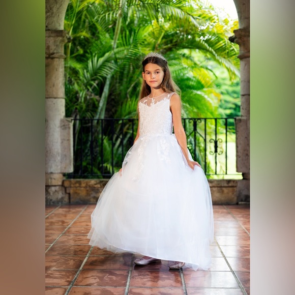 A Line Wedding Pageant Lace Flower Girl Dress With Belt 2-12 Ans - Robe De Demoiselle D'Honneur